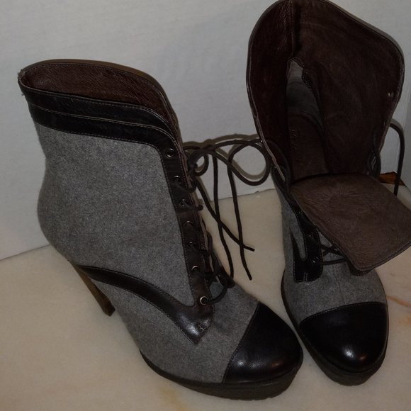 Pour La Victoire Brazil Grey/brown lace-up platform bootie sz 9 - Picture 3 of 4